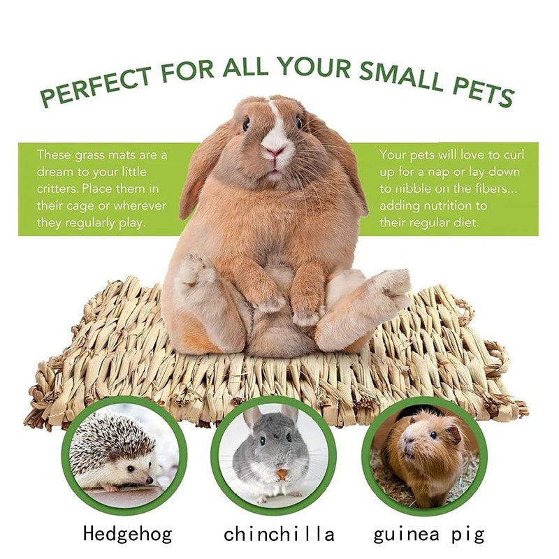 kathson 8 PCS Bunny Grass Mat Natural Woven Pet Bed Nest Mats Rabbits Chew Toys for Hamsters Parrot Rabbits Hedgehog Guinea Pig Bunny and Other Small Animals - Image 3